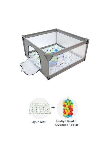 Premio Keten Güvenli Bebek ve Çocuk Oyun Alanı Oyun Parkı 120x120 Oyun Matı Ve Topları