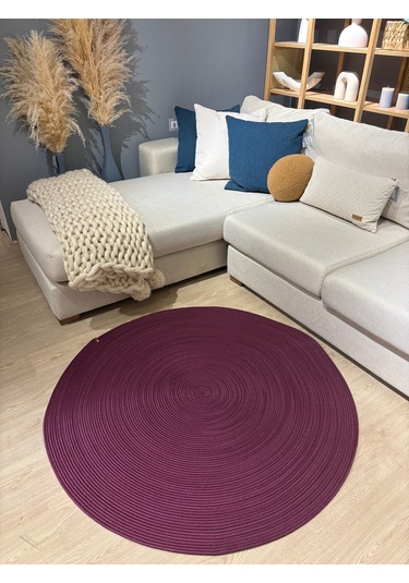 Jüt Yuvarlak Hasır Görünümlü Klasik Halı Kilim Mürdüm