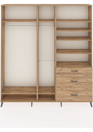 Arges Dolap 9 Raflı 3 Çekmeceli 3 Askılı 220x30x243 Çam-çam/çam Atlas Çam/atlas Çam