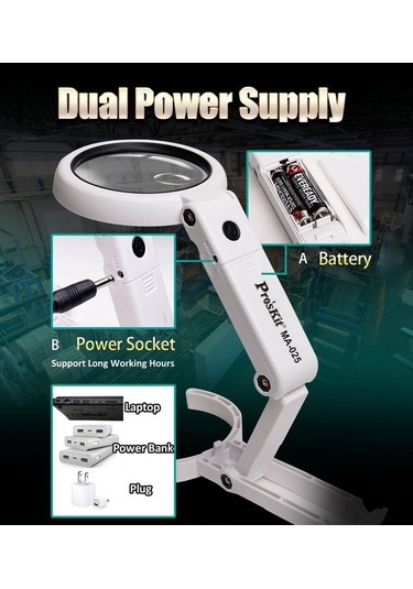 Proskit Ma-025 Katlanabilir Masa Ve El Tip Büyüteç Usb Ledli
