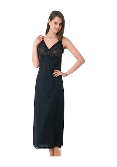 Arias Closet Polyamid Kumaşlı Dantelli Geniş Askılı Diz Altı Kombinezon Ten