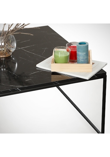 Poly Siyah Mermer Orta Sehpa Metal & Orta Masa Royal /Metal Ayak