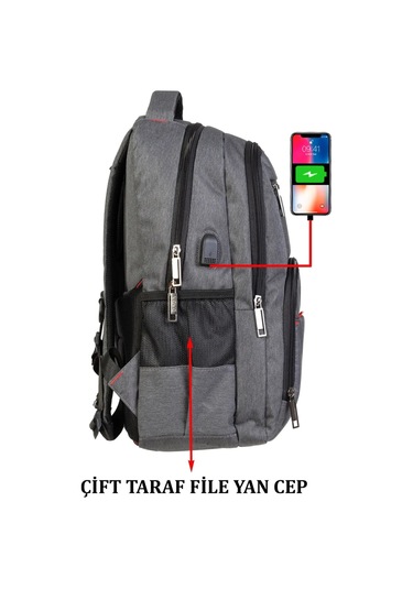 Gri Sportif Darbe Emici Su Geçirmez 13,3-14 İnç Laptop Sırt Çantası Renkli Çok Renkli