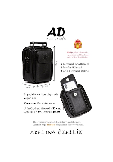 Erkek Siyah Deri Çelik Kasalı Telefon Bölmeli El Ve Omuz Çantası (539615540)