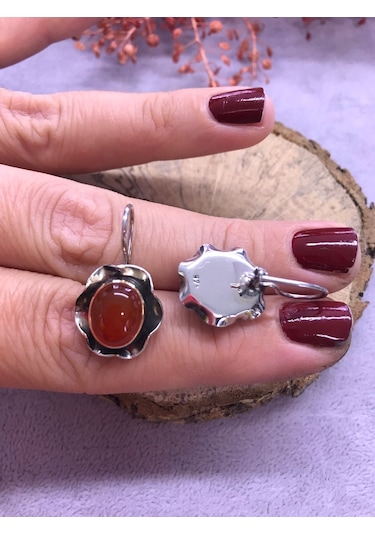 Nsa Gümüş Akik Taşlı Gümüş Küpe 925 Ayar Taş N11.10730