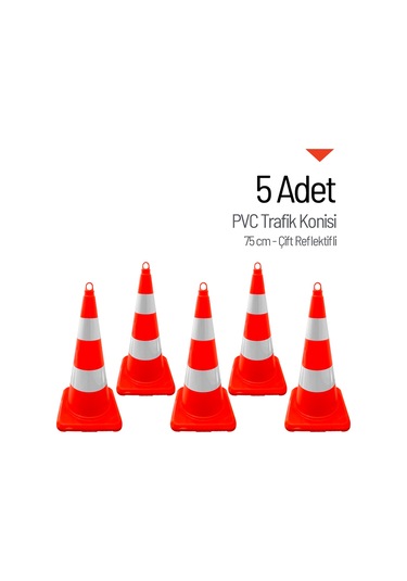 5 Adet Pvc Trafik Konisi 75 Cm Çift Reflektifli Trafik Dubası-3733