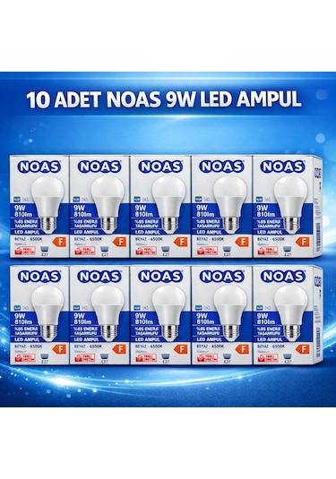 Noas 9w Led Ampul 10lu Paket Beyaz Işık E27 Duy 810lm Yl95-9011