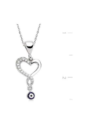 Nazar Boncuklu Sonsuzluk Kalp Gümüş Kolye