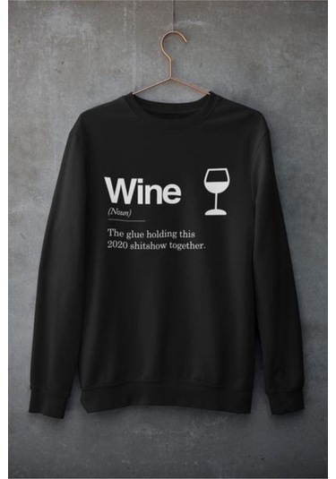 Erkek Siyah Wine Baskılı Oversize Bisiklet Yaka Sweatshirt Wineswe Siyah