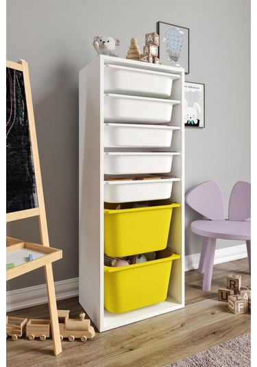%100 Mdf - Xl Mono 7 Sepetli Oyuncak Dolabı Sarı