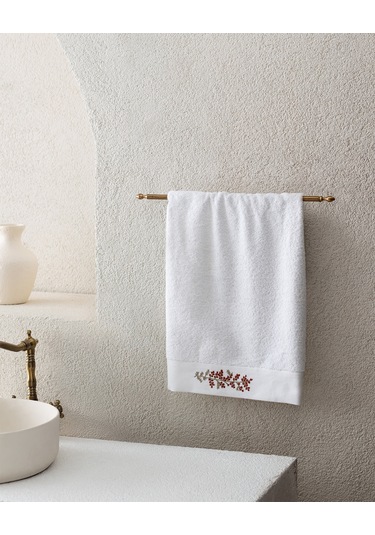 Slyvia Nakışlı %100 Pamuk Yüz Havlusu - Beyaz - 50x76 Cm 8684427212288 Beyaz