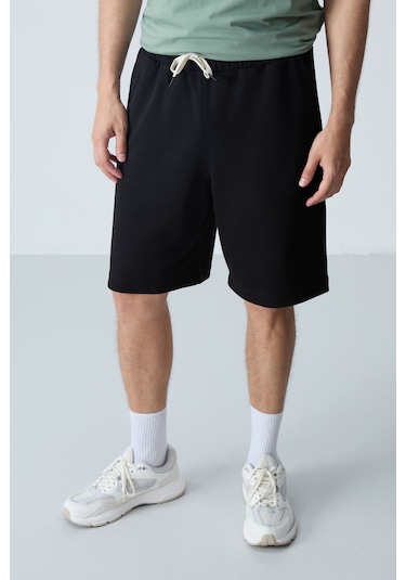 Tommy Life Siyah Pamuklu Kalın Yumuşak Dokulu Standart Fit Basic Erkek Şort - 81275 Siyah