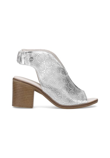 Mammamia D25ys-2915 Kadın Hakiki Deri Topuklu Sandalet Gümüş Gümüş