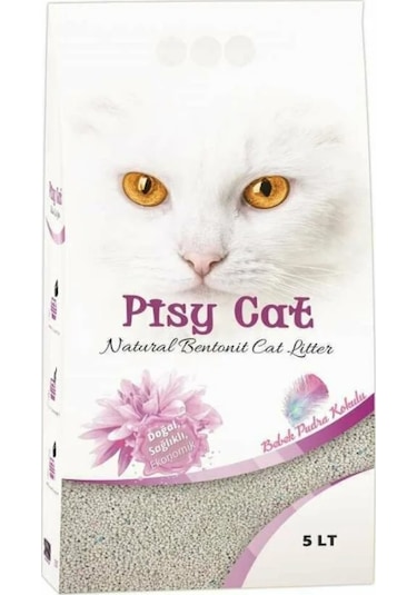 Pisy Cat Bebek Pudra Kokulu Tozsuz Topaklaşan İnce Bentonit Kedi Kumu 5 L