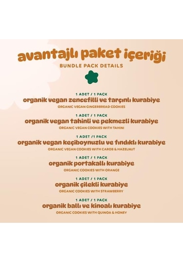 Organik Tatlı Kurabiyeler Atıştırmalık Paketi - 6 Adet 6 Çeşit 320 G
