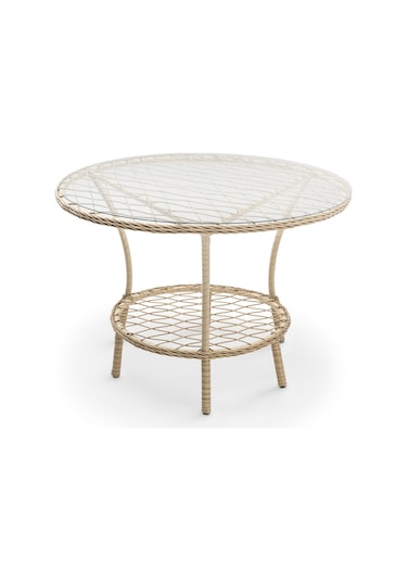 Zen Masalı Çay Seti Bahçe Ve Balkon Mobilyası Takımı 1+1+1+1+ Çap 110 Masa ,krem Bambu - Krem