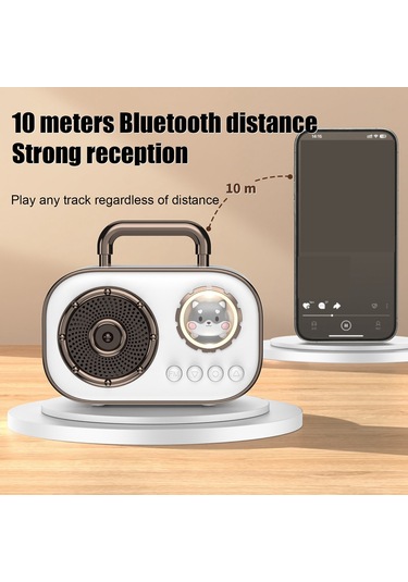 Retro Bluetooth Hoparlör Subwoofer Mini Kablosuz Hoparlör-beyaz