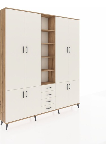 Arges Dolap 17 Raflı 4 Çekmeceli 8 Kapaklı 220x30x243 Çam-aytaşı/aytaşı Aytası/aytası