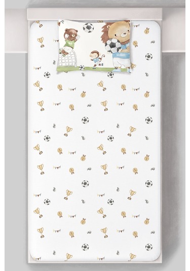 Organik Tek Kişilik Lastikli Çarşaf Seti - Şampiyon Minik Aslan Renkli