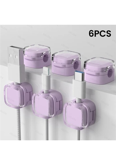 Boutiquespecial Renkli 6'li Manyetik Kablo Klipsi - Masa Altı Kablo Düzenleyici, Pürüzsüz Ve Ayarlanabilir Mor
