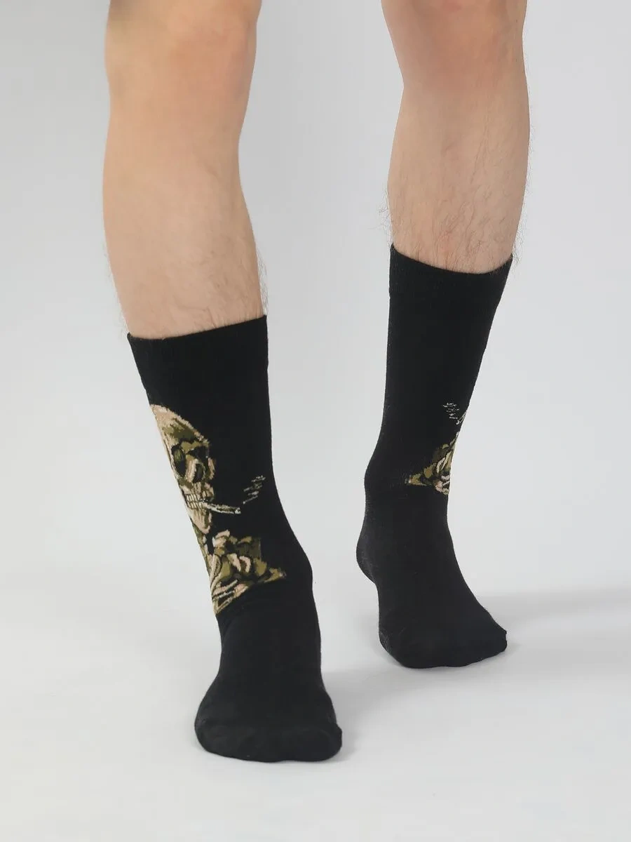 Morrah Sigara İçen İskelet Baskılı Siyah Uzun Çoraplar 1 Çift 319239983 Siyah