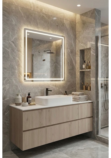 Modern Tasarım 60x70 Led Aydınlatmalı Dokunmatik Duvar Aynası Günışığı