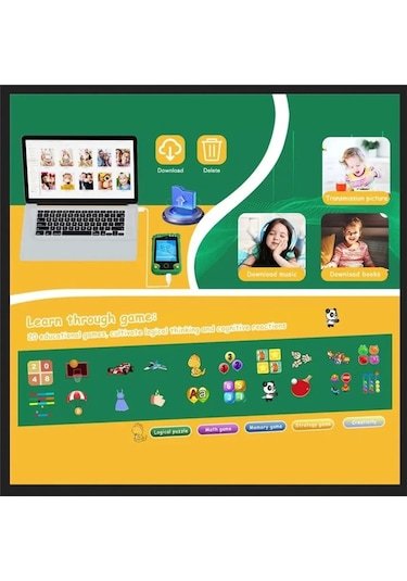 Çocuklar İçin Eğitici Telefon Dokunmatik Ekran Çift Kameralı Fenerli Müzik Çalar Oyun Video Mor