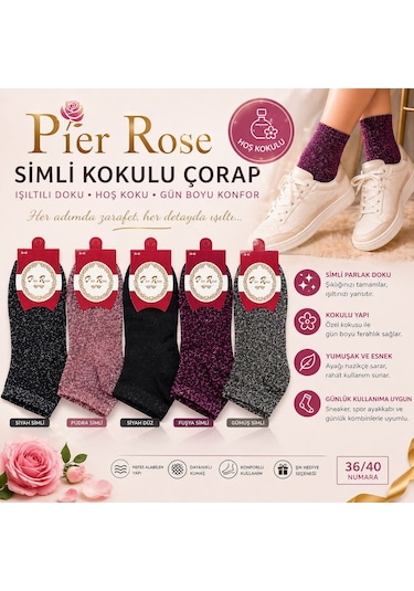 Pier Rose Simli Kadın Çorap Kokulu Parlak Soket Çorap 6 'lı Paket Pudra