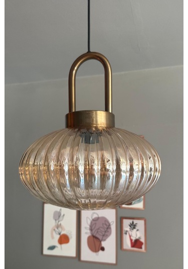 Elegant Cam Tekli Bal Rengi Avize Eskitme Kilit Başlık Sarkıt Lamba Restoran Salon Aydınlatma Bal