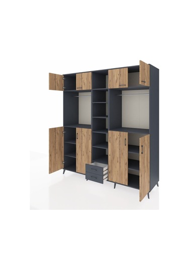 Kronos Dolap 14 Raflı 2 Çekmeceli 2 Askılı 220x59x243 Antrasit-çam/antrasit Atlas Çam/antrasıt