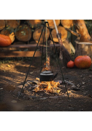 Barbekü Tripod Çerçevesi Zincir Ve Kanca Saklama Çantası Ayarlanabilir Yükseklik Kamp Tripod Standı Açık Gümüş