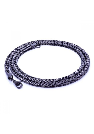 Erkek Köşeli Kral Bakla Örgülü Çelik Kolye 4mm 9190 Siyah