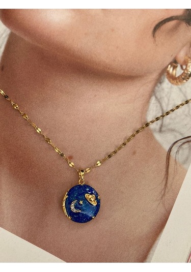 Lacivert Gökyüzü Gold Paslanmaz Çelik Kadın Kolye Modern Ve Şık Altın