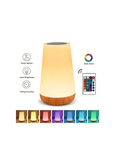 Boatshop1 Modern Usb Şarj Edilebilir Rgb Gece Lambası Uzaktan Kumandalı 5 Seviye Parlaklık 12 Renk Dokunmatik Ahşap Taneli Yatak Odası Ofis Dekoru Ahşap