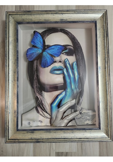 Mavi Kelebekli Kız 35 X 50 Rölyef Tablo