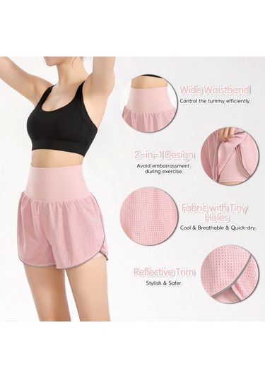 Gajeena Kadın Spor Şortu - Yüksek Bel, Nefes Alabilen Mesh, Yoga Ve Koşu İçin Pembe