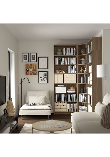 Köşe Kitaplık, Meşe Görünümlü, 136/136x28x237 Cm Abanoz Köşe Kitaplık, Meşe Görünümlü, 136/136x28x237 Cm Abanoz