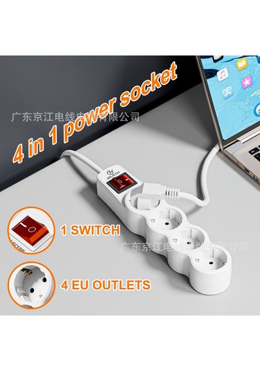 Joyjadehub 4 Konumlu Avrupa Standart Priz, Anahtarlı Koruma