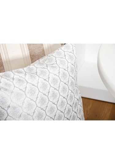 Melisa Damask Baskılı Duck Kumaş Gümüş Kırlent 45 45 Cm - 525 45 x 45