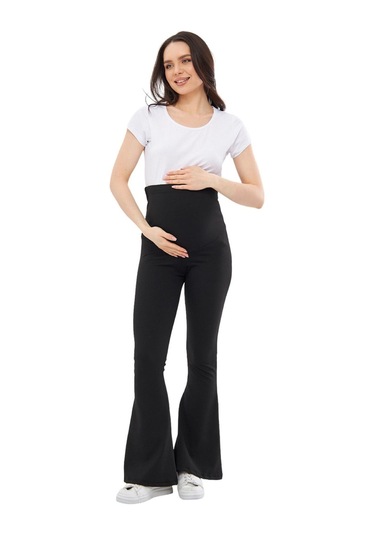 Luvmabelly Myra8230 Toparlayıcı Fitilli Mevsimlik İspanyol Paça Beli Ayarlanabilir Hamile Tayt-siyah