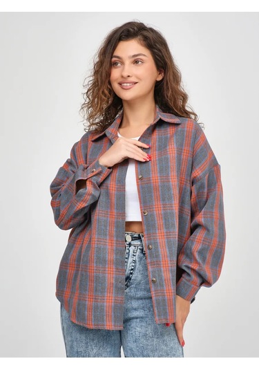 Styleflex Kareli Oversize Gömlek 306829402 Turuncu