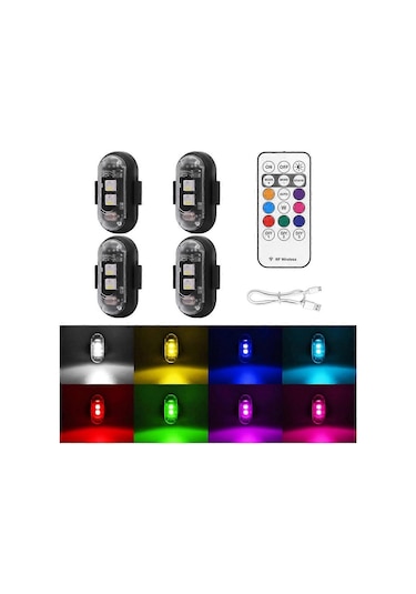 Uzaktan Kumandalı 4 Adet Kablosuz Led Strobe Işık, 8 Renk Usb Şarjlı Su Geçirmez Uyarı Işıkları - Mükemmel Diğer