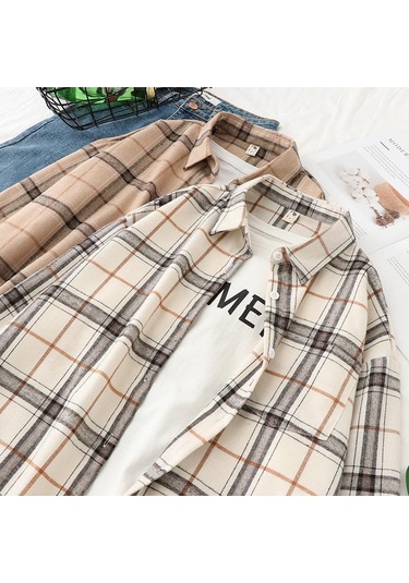 Beyaz Qooth Kadın Sonbahar Kış Fırçalanmış Ekose Bluz Retro Zarif Gevşek Uzun Kollu Gömlek Ceket Qt1910 Beyaz Beyaz Qooth Kadın Sonbahar Kış Fırçalanmış Ekose Bluz Retro Zarif Gevşek Uzun Kollu Gömlek Ceket Qt1910 Beyaz