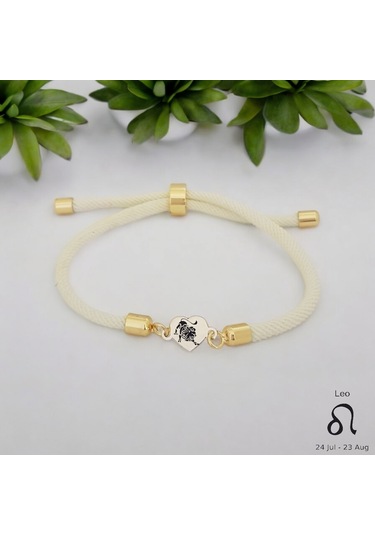 Archin Aslan Burçlarına Özel Kalp Figürlü 14 Ayar Altın Plakalı Beyaz Örgülü Hediye Bileklik-478burç Aslan