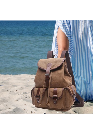 Suntek Kanvas Sırt Çantası Okul Yürüyüş Satchel Çanta Kahve Rengi Kahverengi
