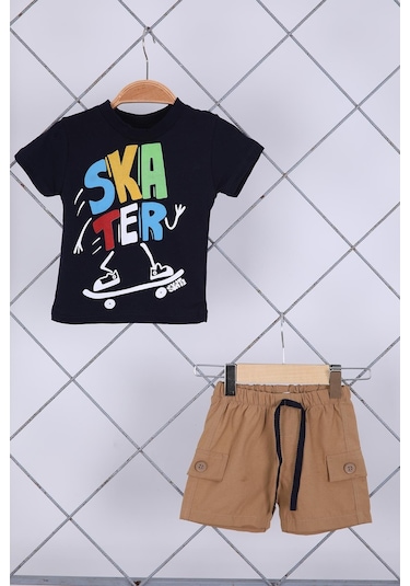 Babyhola 2'li Tişört Şort Erkek Bebek Çocuk Bayramlık Alt Üst Takım Elbise 02001 Mavi