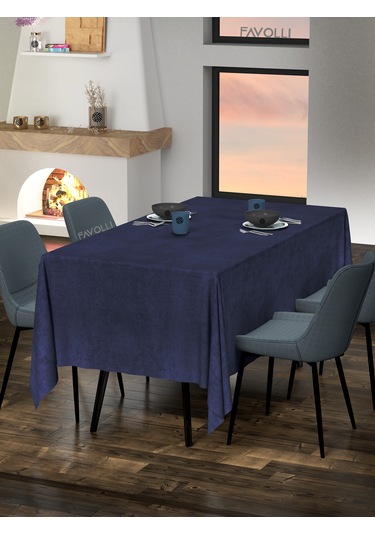 Kadife Dokulu Lacivert Renk Masa Örtüsü Lacivert