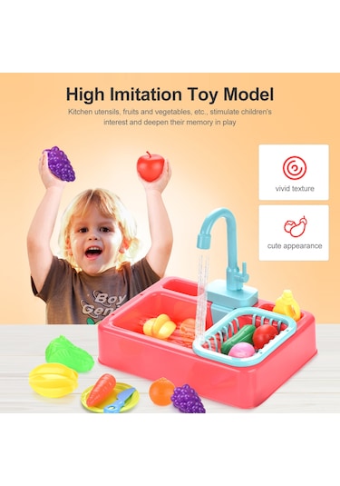 Gajeena Çocuklar İçin Elektrikli Mutfak Lavabo Oyuncak Seti, Turuncu, Su Döngüsü Sistemi Ve Eğitici Özellikler, 8 Parça Meyve Sebze Ve Beste Takımı