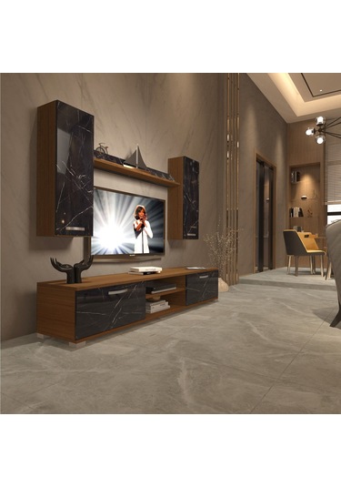 Decoraktiv Eko 7 Mdf Dvd Tv Ünitesi Tv Sehpası Ceviz - Siyah Mermer