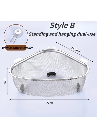 Mutfak Lavabo Drenaj Sepeti Paslanmaz Çelik Üçgen Gıda Sebze Gümüş